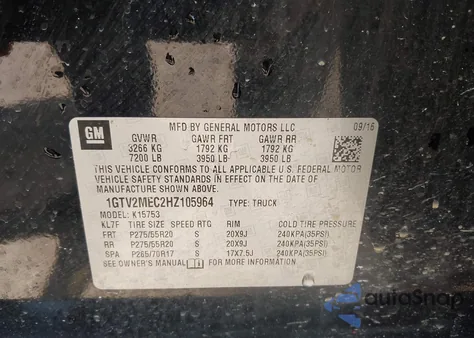 2017 GMC Sierra 1500 Sle z USA, uszkodzony, nr VIN 1GTV2MEC2HZ105964